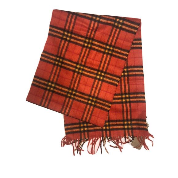 Burberry Tonal Vintage Check‎ Orange Cashmere Scarf Muffler Scotland New - Picture 1 of 8